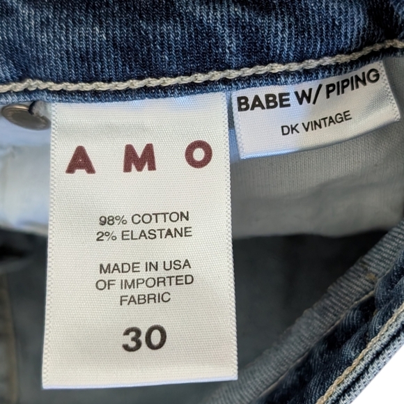AMO Denim "The Babe" Jeans with Piping High Rise Straight Leg – Dark Vintage 30 - Picture 9 of 11